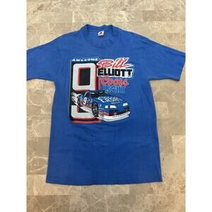 Vintage Bill Elliott Nascar T-Shirt Racing Mens Awesome Coors Light Large Blue